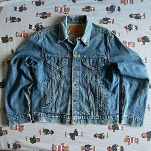 Vintage Levi's Leather Jerky Tab Denim Trucker Jean Jacket Size XL